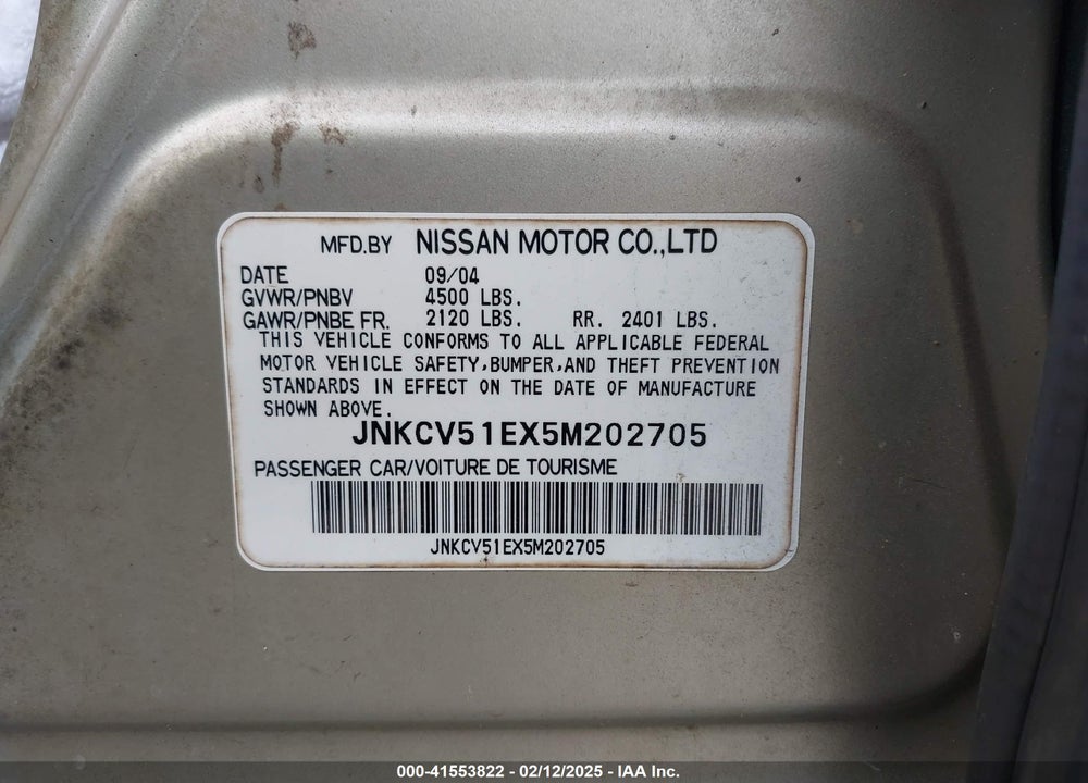 2005 INFINITI G35 VIN: JNKCV51EX5M202705