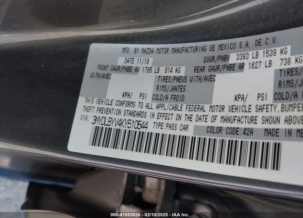 2019 TOYOTA YARIS VIN: 3MYDLBYV4KY510544