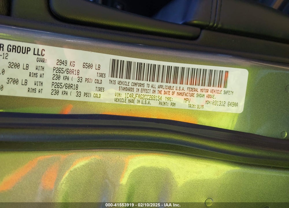 2012 JEEP GRAND CHEROKEE LAREDO VIN: 1C4RJFAG2CC269154