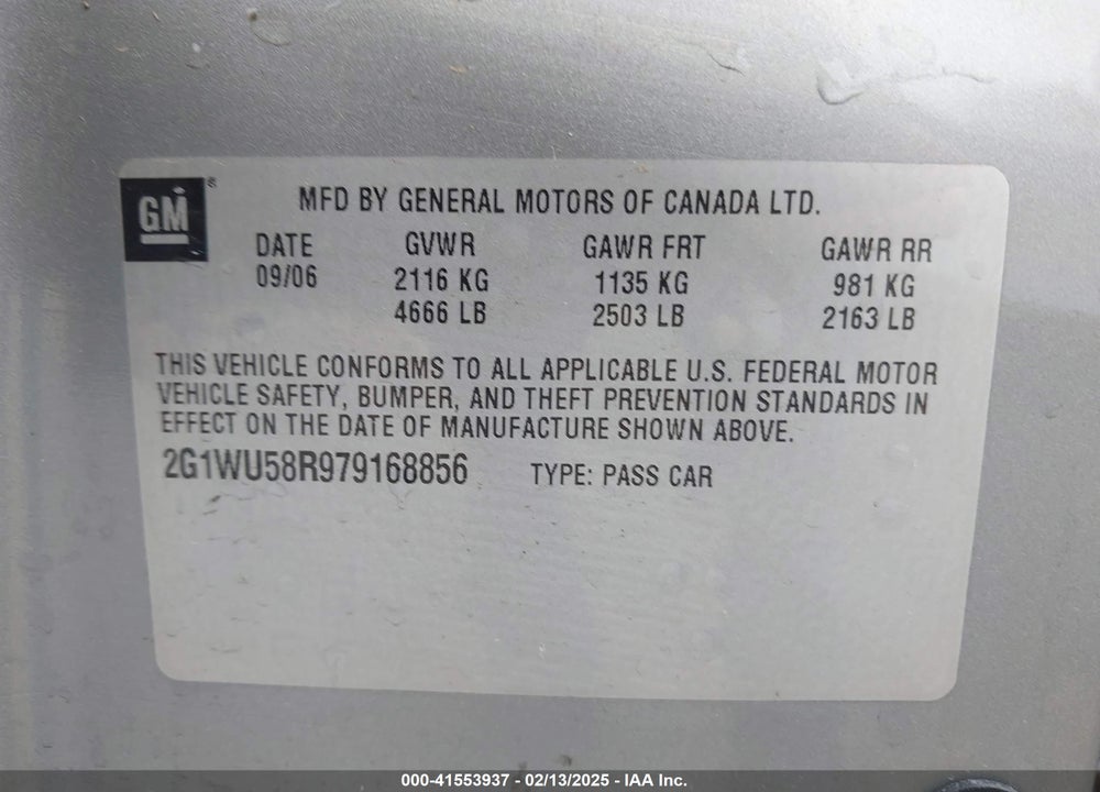 2007 CHEVROLET IMPALA LTZ VIN: 2G1WU58R979168856