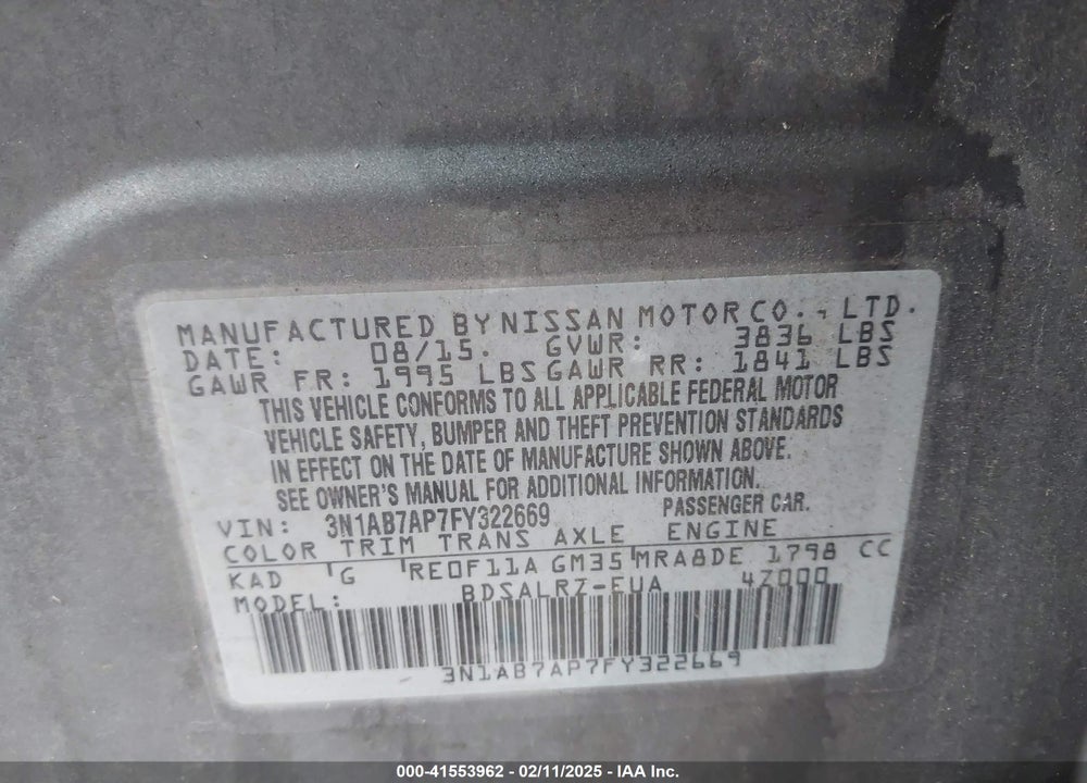2015 NISSAN SENTRA VIN: 3N1AB7AP7FY322669
