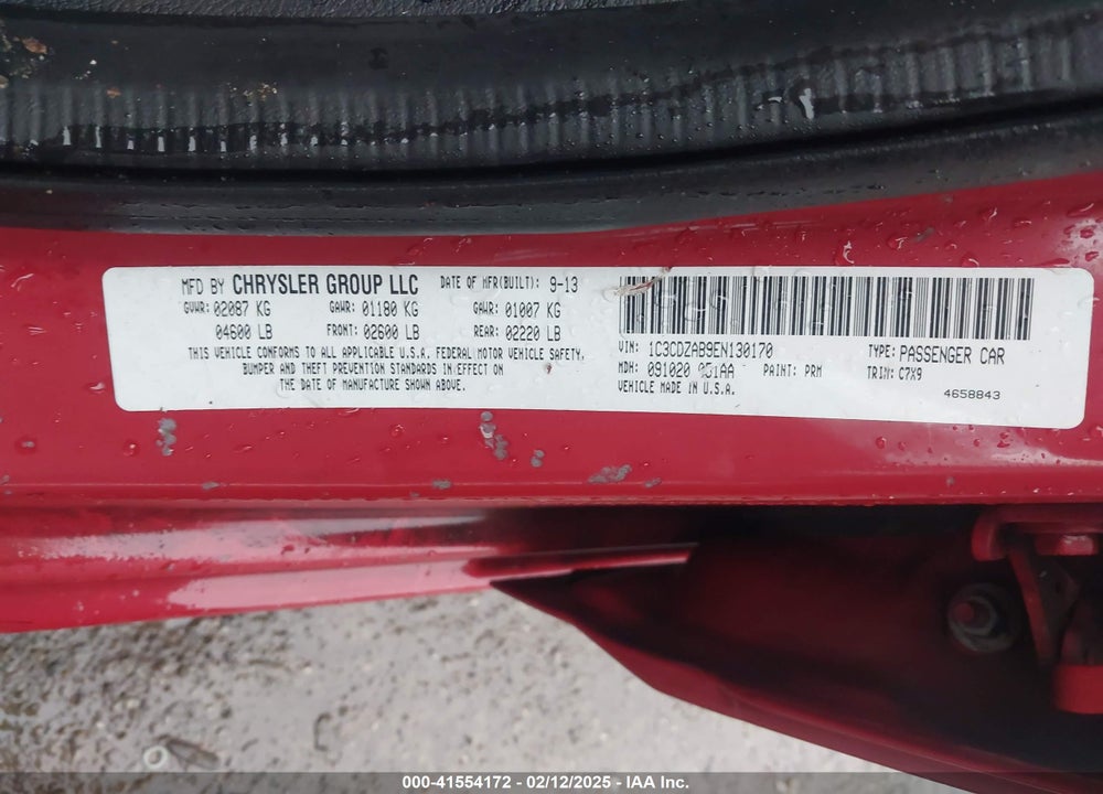 2014 DODGE AVENGER VIN: 1C3CDZAB9EN130170