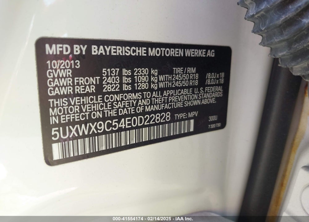 2014 BMW X3 XDRIVE28I VIN: 5UXWX9C54E0D22828