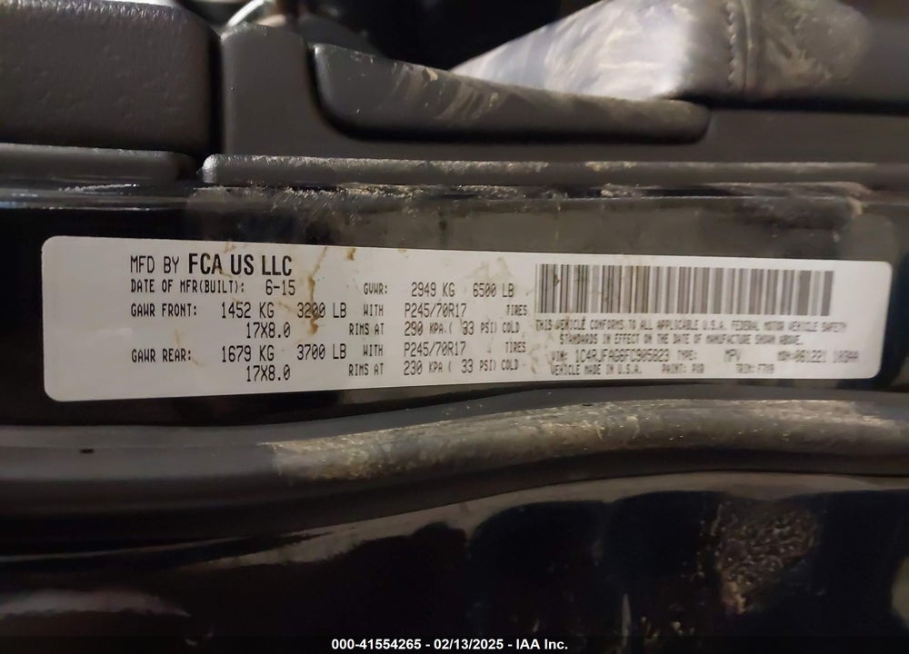2015 JEEP GRAND CHEROKEE LAREDO VIN: 1C4RJFAG6FC905823