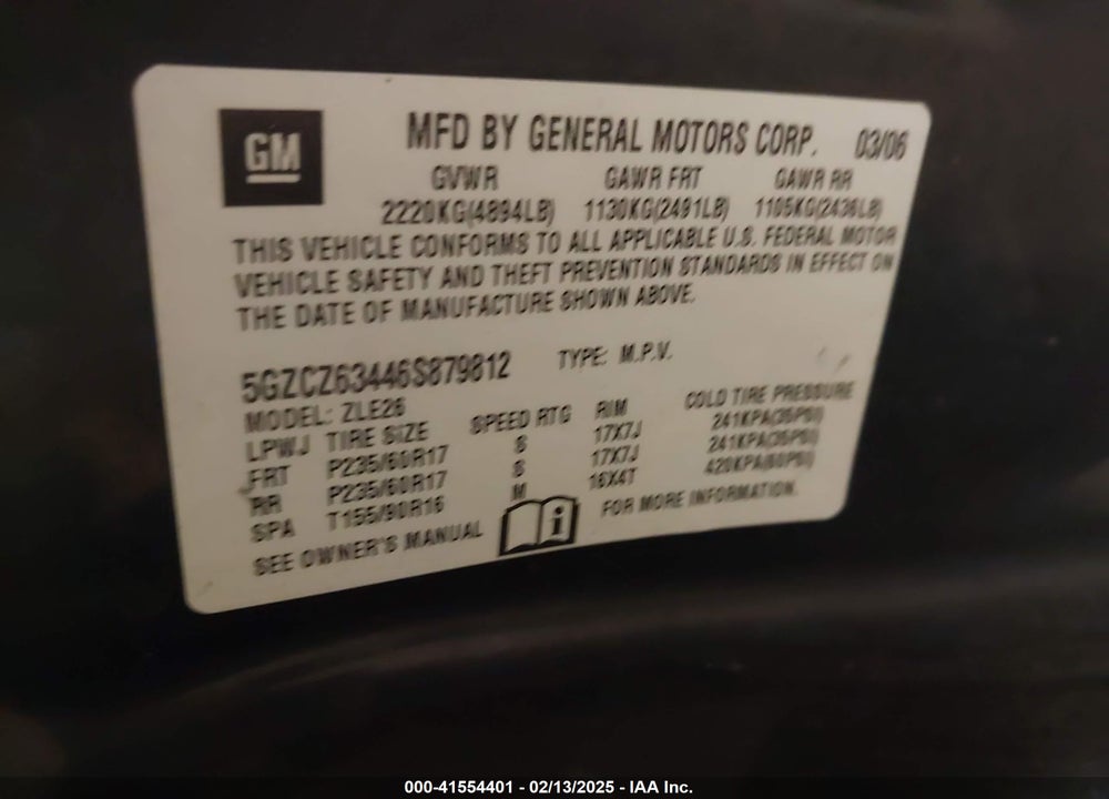 2006 SATURN VUE V6 VIN: 5GZCZ63446S879812