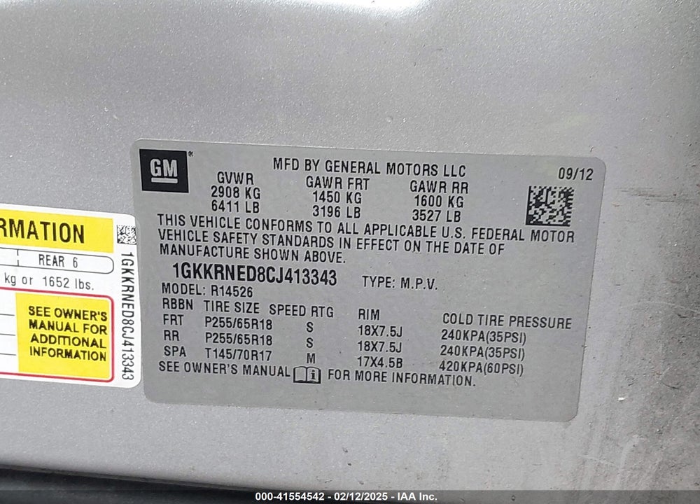2012 GMC ACADIA SL VIN: 1GKKRNED8CJ413343