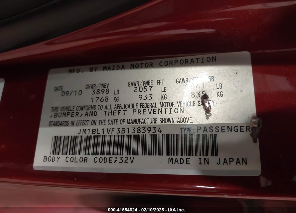 2011 MAZDA MAZDA3 VIN: JM1BL1VF3B1383934
