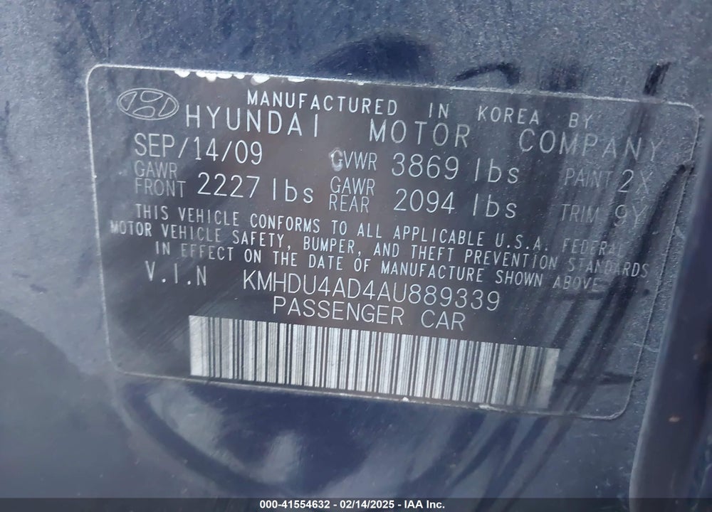 2010 HYUNDAI ELANTRA VIN: KMHDU4AD4AU889339