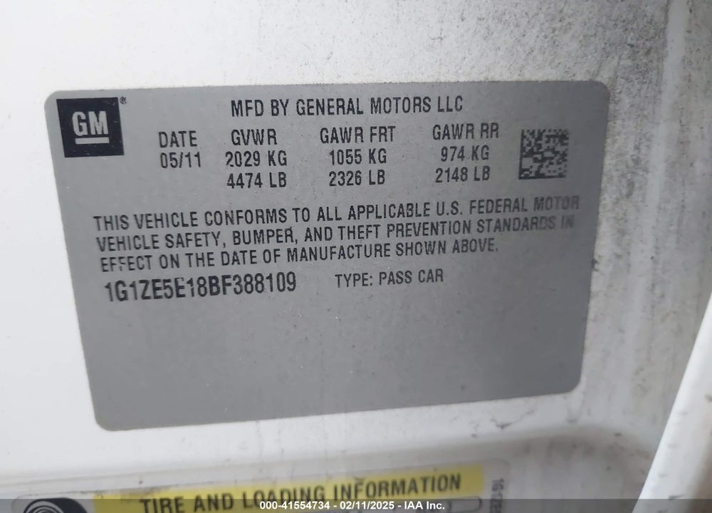 2011 CHEVROLET MALIBU VIN: 1G1ZE5E18BF388109