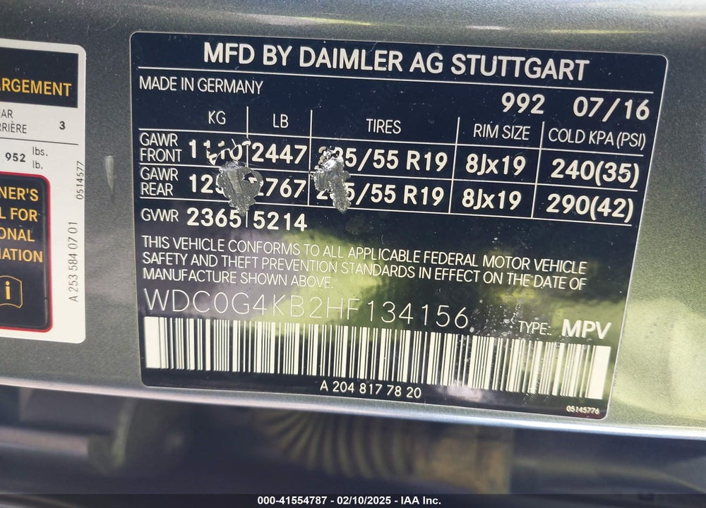 2017 MERCEDES-BENZ GLC 300 4MATIC VIN: WDC0G4KB2HF134156