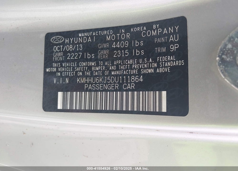 2013 HYUNDAI GENESIS 3.8 TRACK VIN: KMHHU6KJ5DU111864