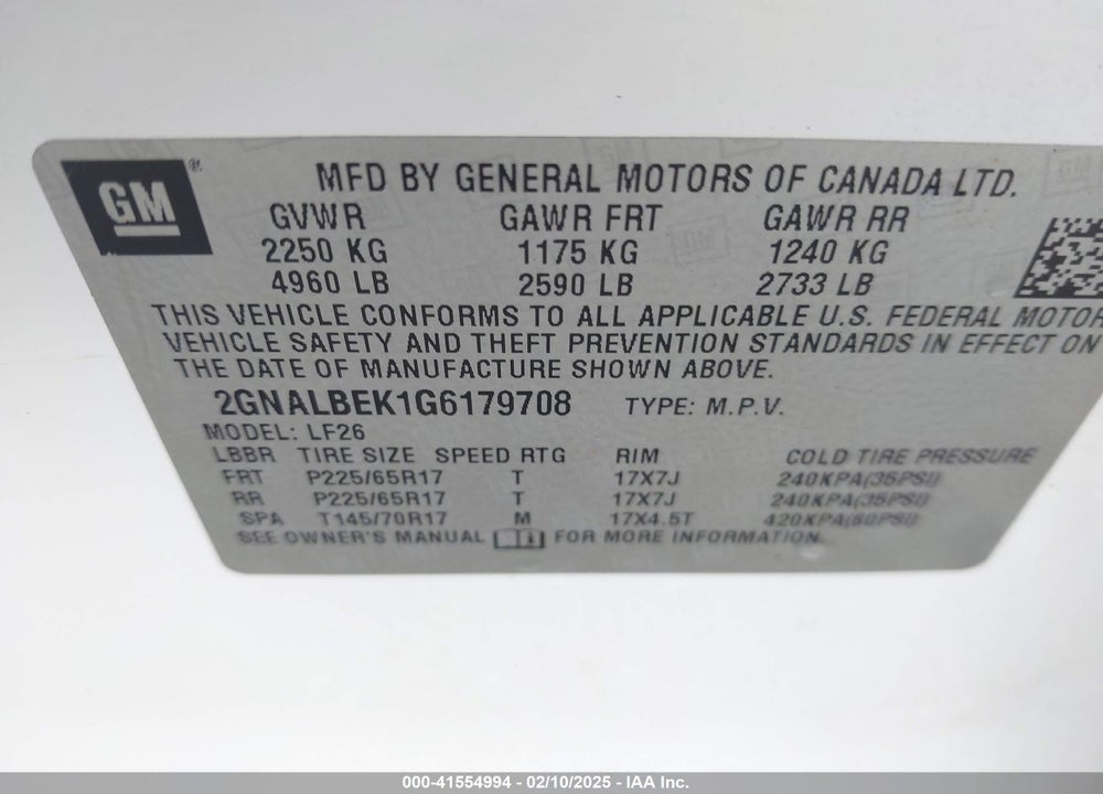 2016 CHEVROLET EQUINOX LS VIN: 2GNALBEK1G6179708