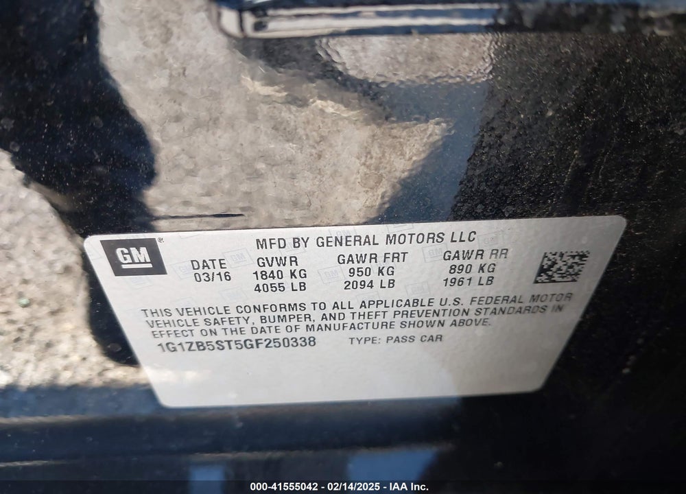 2016 CHEVROLET MALIBU LS VIN: 1G1ZB5ST5GF250338
