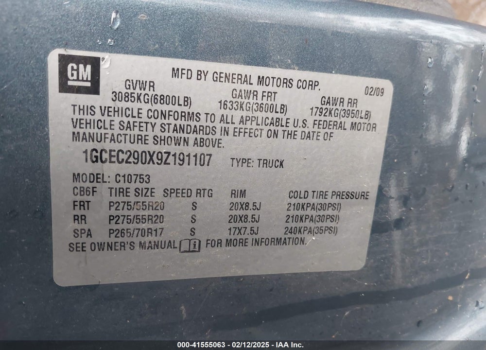 2007 CHEVROLET SILVERADO 1500 VIN: 2GCEK133971709049
