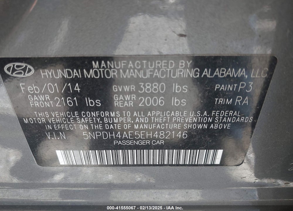 2014 HYUNDAI ELANTRA VIN: 5NPDH4AE5EH482146