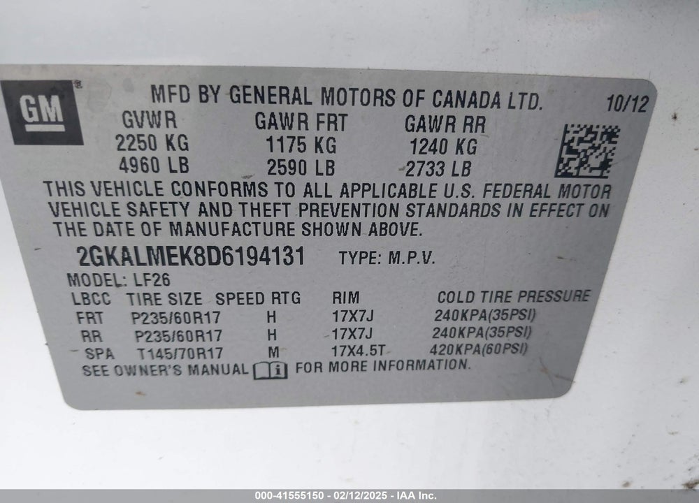 2013 GMC TERRAIN SLE-1 VIN: 2GKALMEK8D6194131