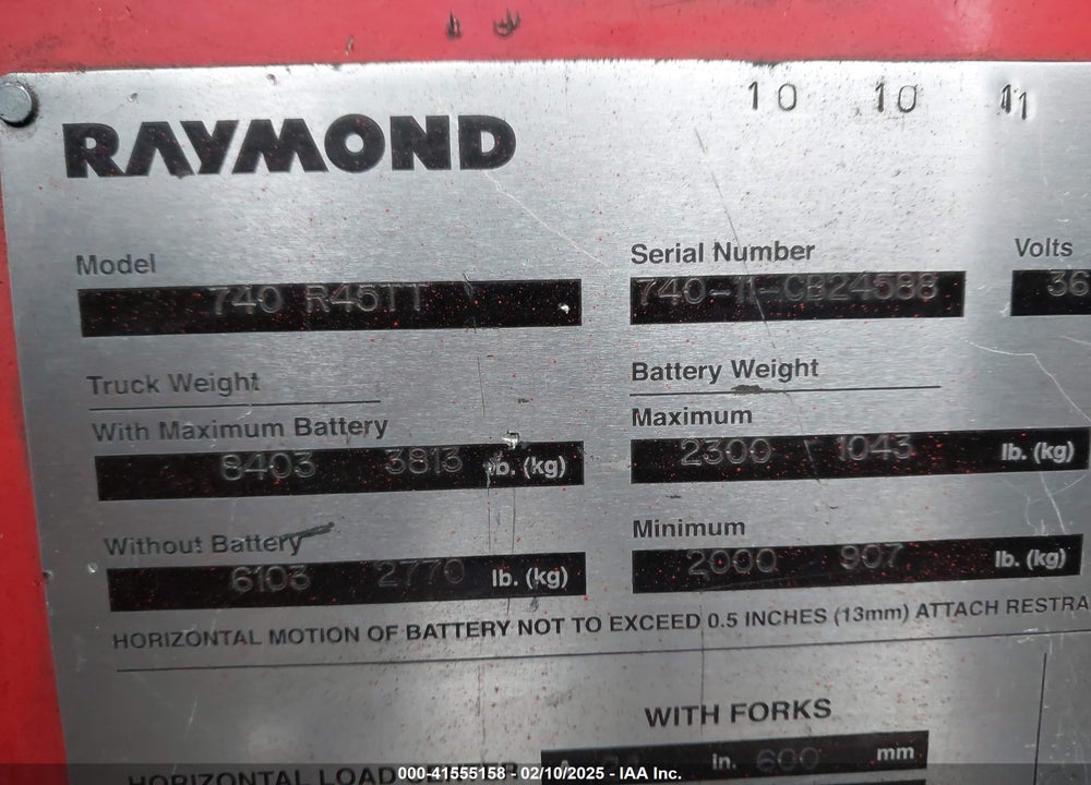 2011 RAYMOND 7400 VIN: 740-11-CB24588