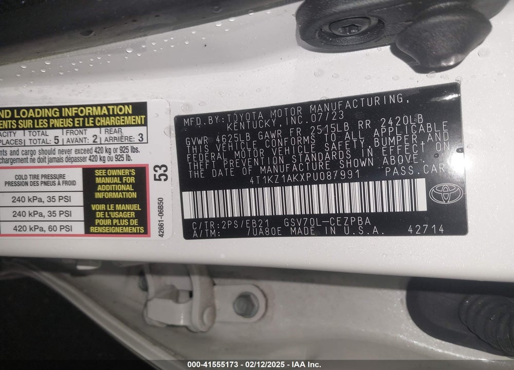2023 TOYOTA CAMRY VIN: 4T1KZ1AKXPU087991