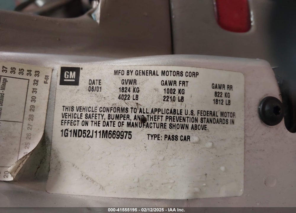 2001 CHEVROLET MALIBU VIN: 1G1ND52J11M669975