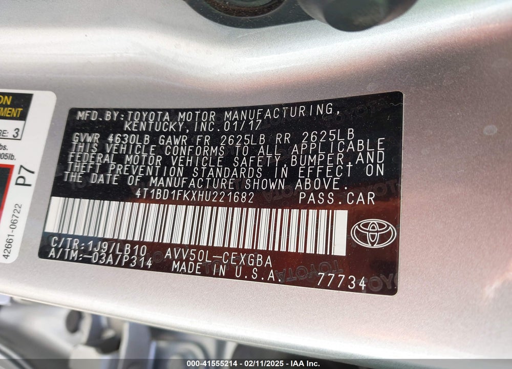 2017 TOYOTA CAMRY HYBRID VIN: 4T1BD1FKXHU221682