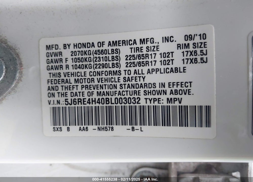2011 HONDA CR-V SE VIN: 5J6RE4H40BL003032