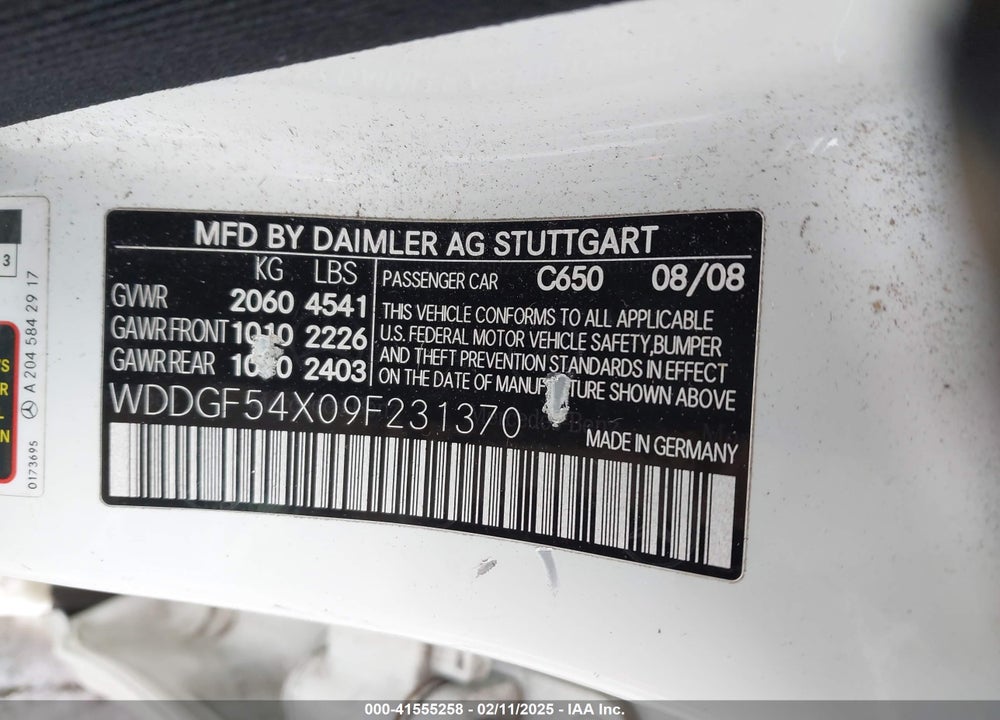 2009 MERCEDES-BENZ C 300 VIN: WDDGF54X09F231370