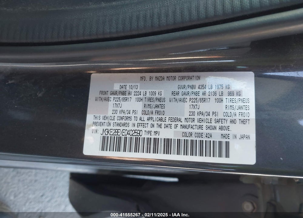 2014 MAZDA CX-5 SPORT VIN: JM3KE2BEXE0402590