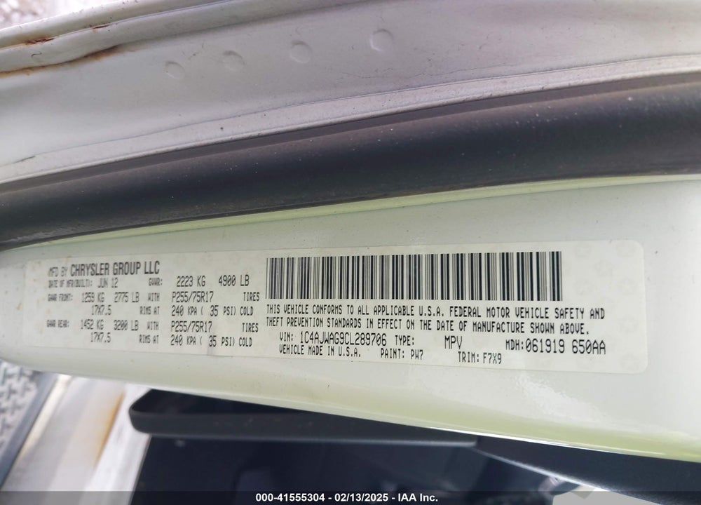 2012 JEEP WRANGLER / VIN: 1C4AJWAG9CL289706