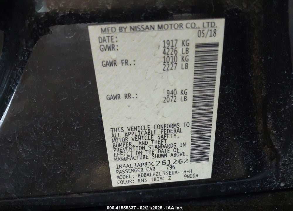 2018 NISSAN ALTIMA VIN: 1N4AL3AP8JC261262