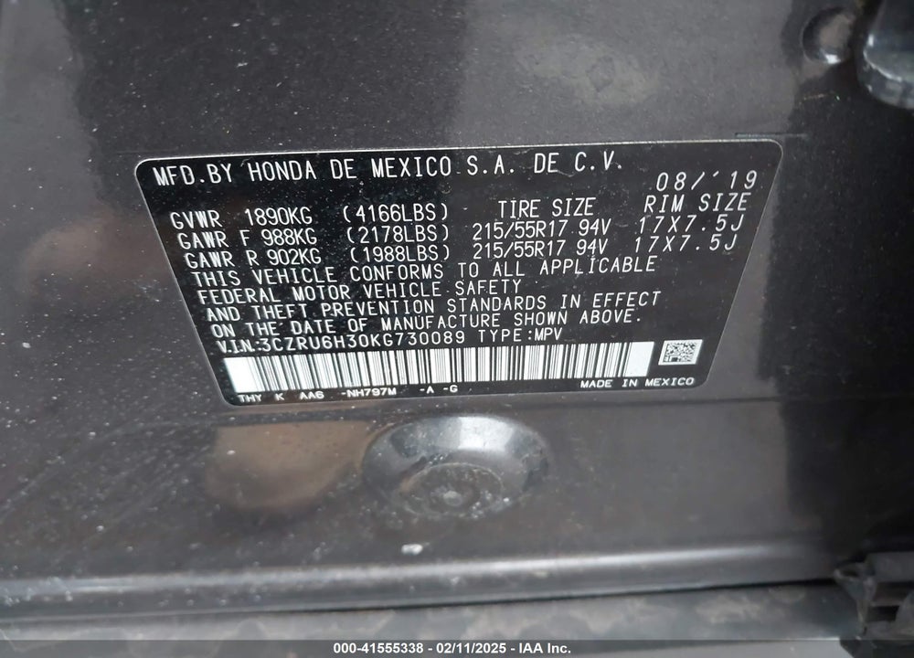 2019 HONDA HR-V LX VIN: 3CZRU6H30KG730089