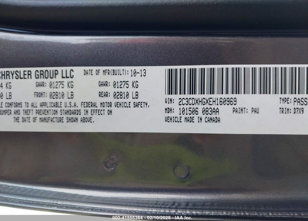 2014 DODGE CHARGER SXT VIN: 2C3CDXHGXEH160969
