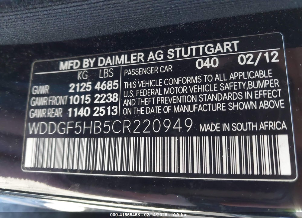 2012 MERCEDES-BENZ C 350 SPORT VIN: WDDGF5HB5CR220949
