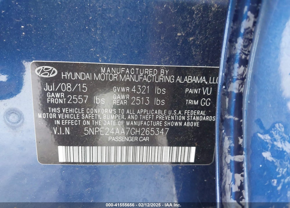 2016 HYUNDAI SONATA ECO VIN: 5NPE24AA7GH265347
