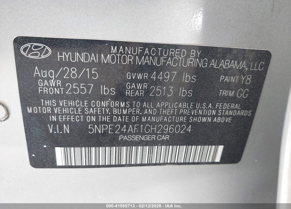 2016 HYUNDAI SONATA VIN: 5NPE24AF1GH296024