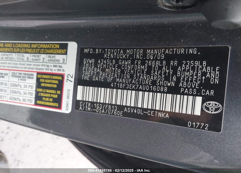2010 TOYOTA CAMRY LE VIN: 4T1BF3EK7AU016088