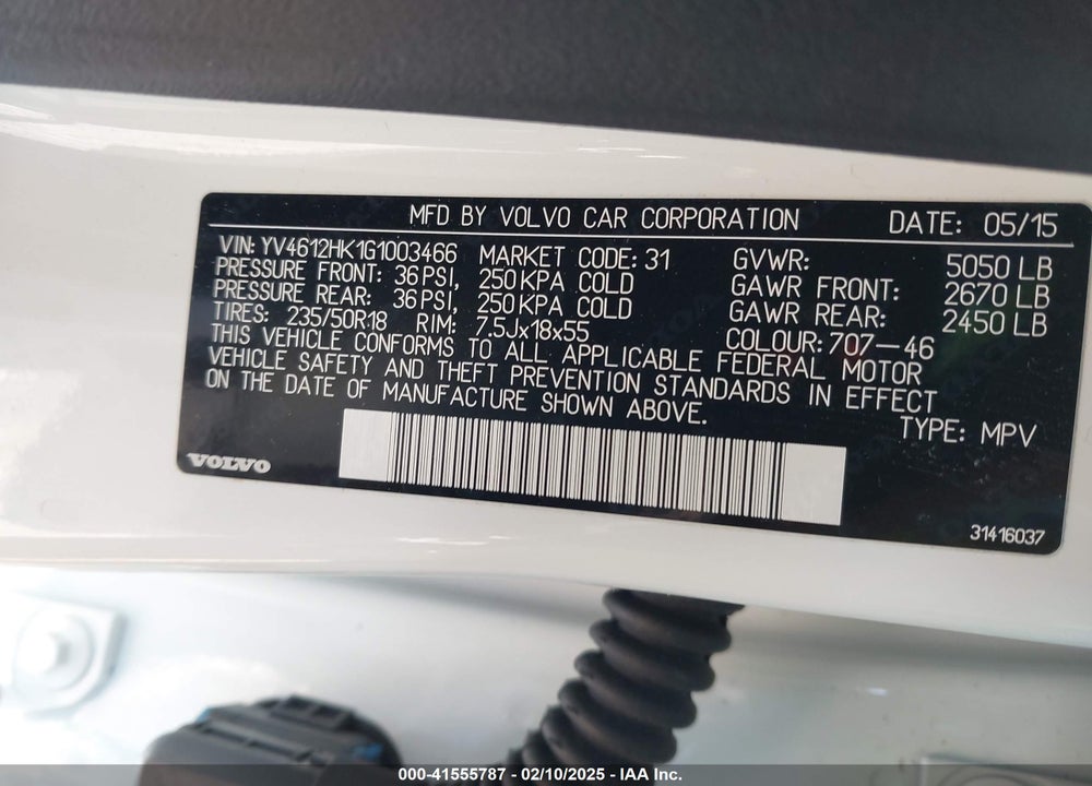 2016 VOLVO V60 CROSS COUNTRY T5 VIN: YV4612HK1G1003466