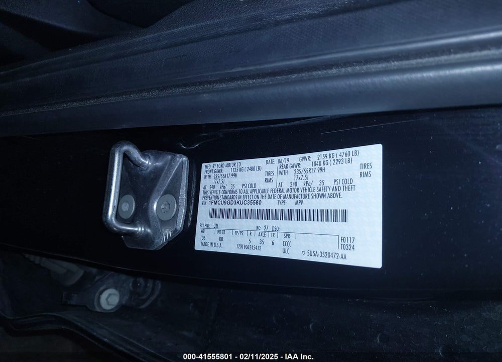 2019 FORD ESCAPE SE VIN: 1FMCU9GD3KUC35580