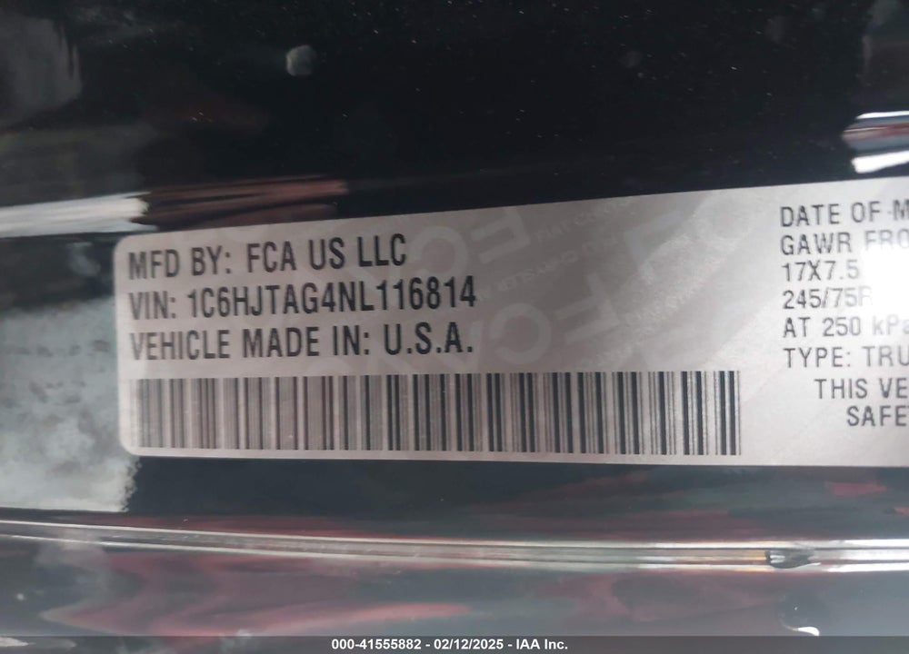 2022 JEEP GLADIATOR SPORT S 4X4 VIN: 1C6HJTAG4NL116814