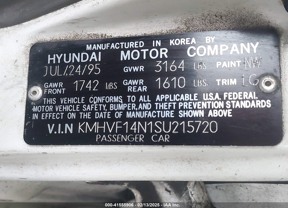 1995 HYUNDAI ACCENT VIN: KMHVF14N1SU215720