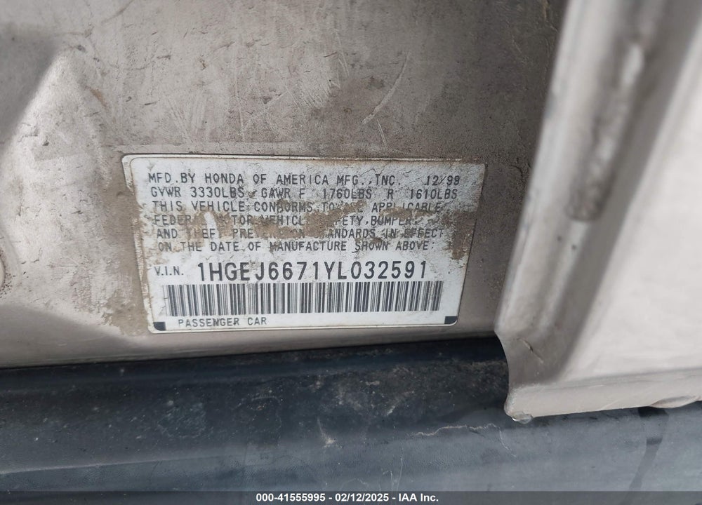 2000 HONDA CIVIC LX VIN: 1HGEJ6671YL032591