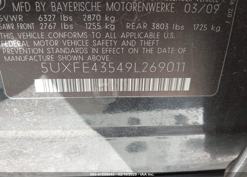 2009 BMW X5 XDRIVE30I VIN: 5UXFE43549L269011