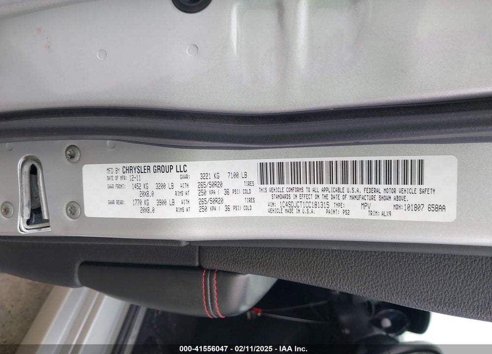 2012 DODGE DURANGO R/T VIN: 1C4SDJCT1CC181315