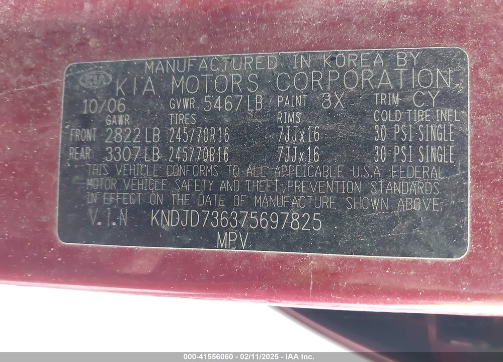 2007 KIA SORENTO VIN: KNDJD736375697825