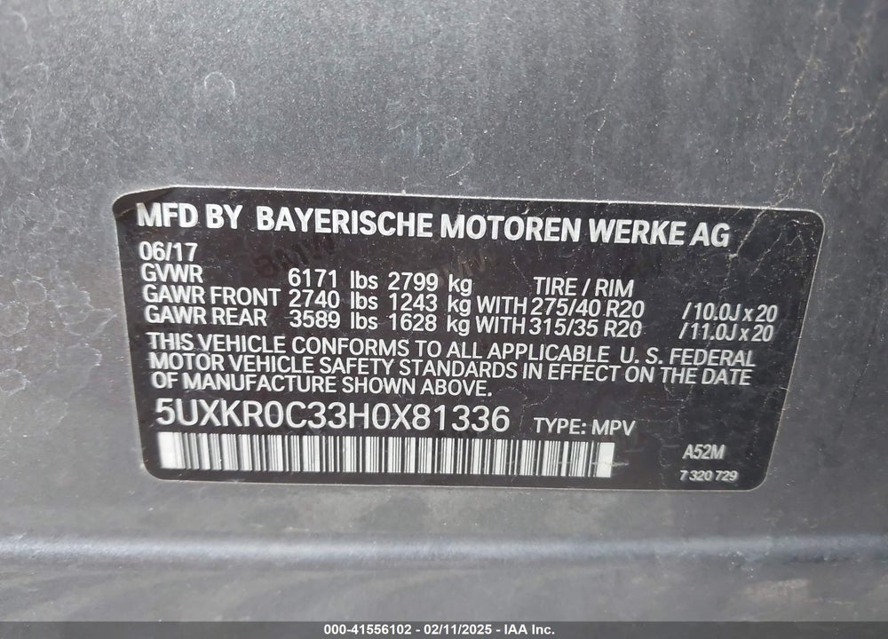 2017 BMW X5 VIN: 5UXKR0C33H0X81336