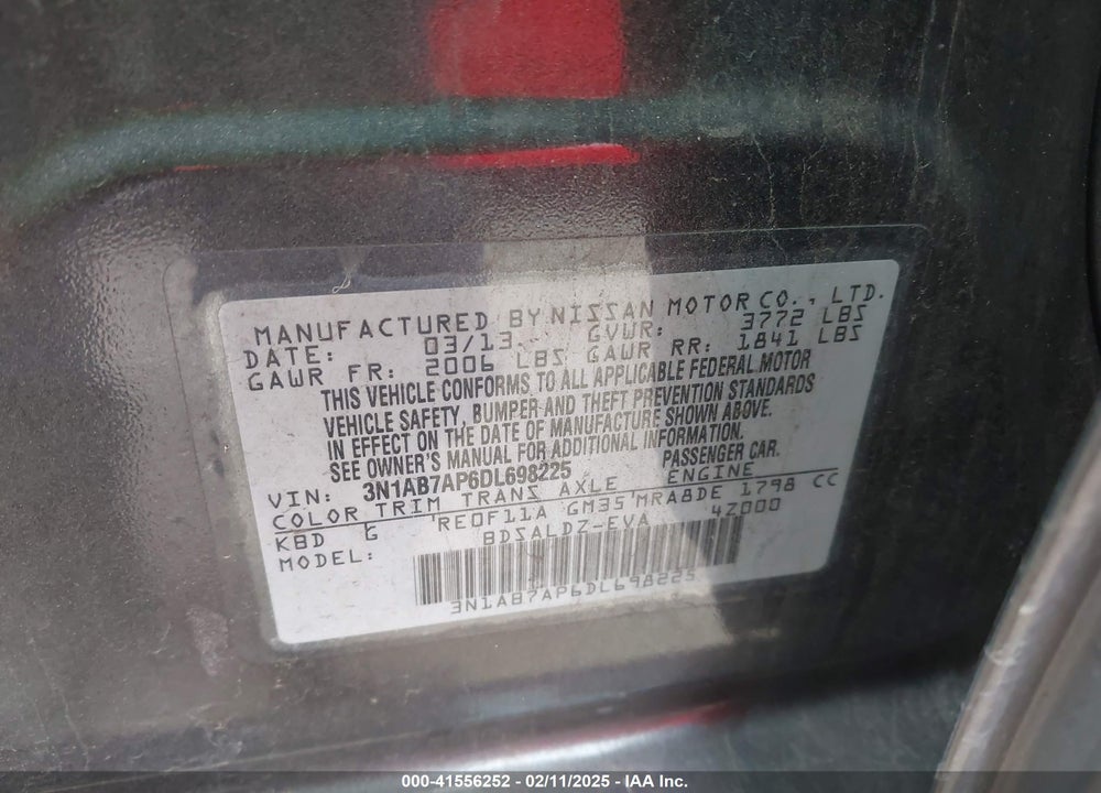 2013 NISSAN SENTRA VIN: 3N1AB7AP6DL698225
