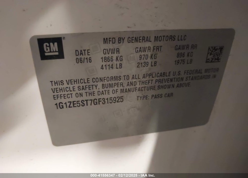 2016 CHEVROLET MALIBU 1LT VIN: 1G1ZE5ST7GF315925
