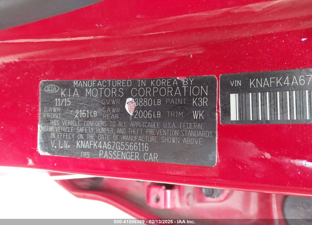 2016 KIA FORTE VIN: KNAFK4A67G5566116