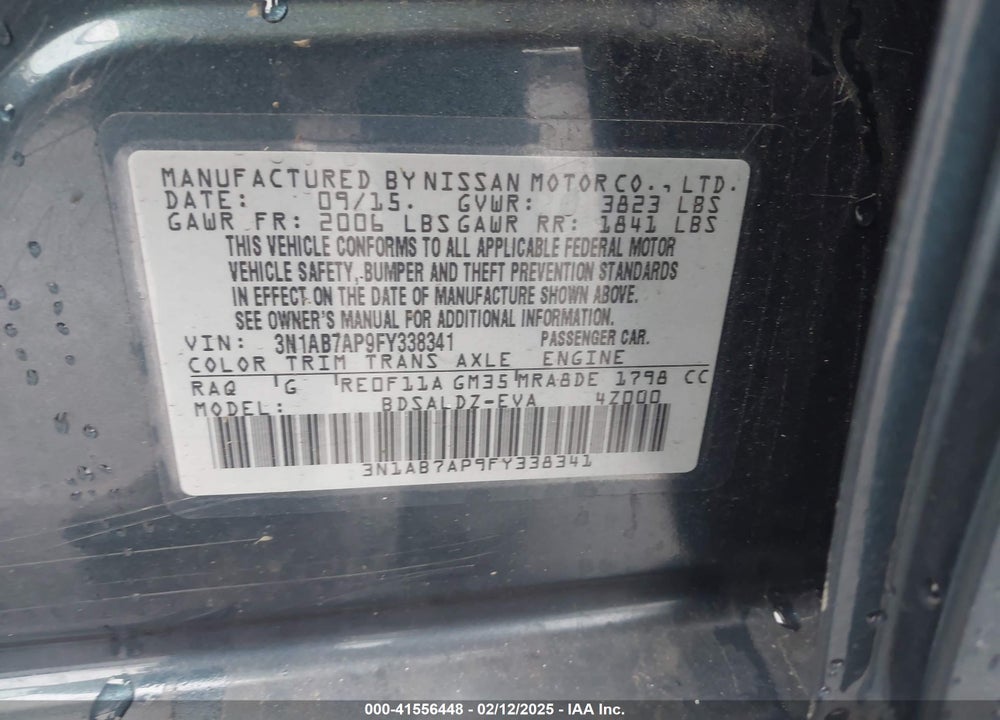 2015 NISSAN SENTRA VIN: 3N1AB7AP9FY338341