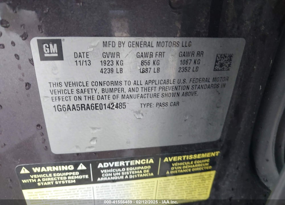 2014 CADILLAC ATS VIN: 1G6AA5RA6E0142485