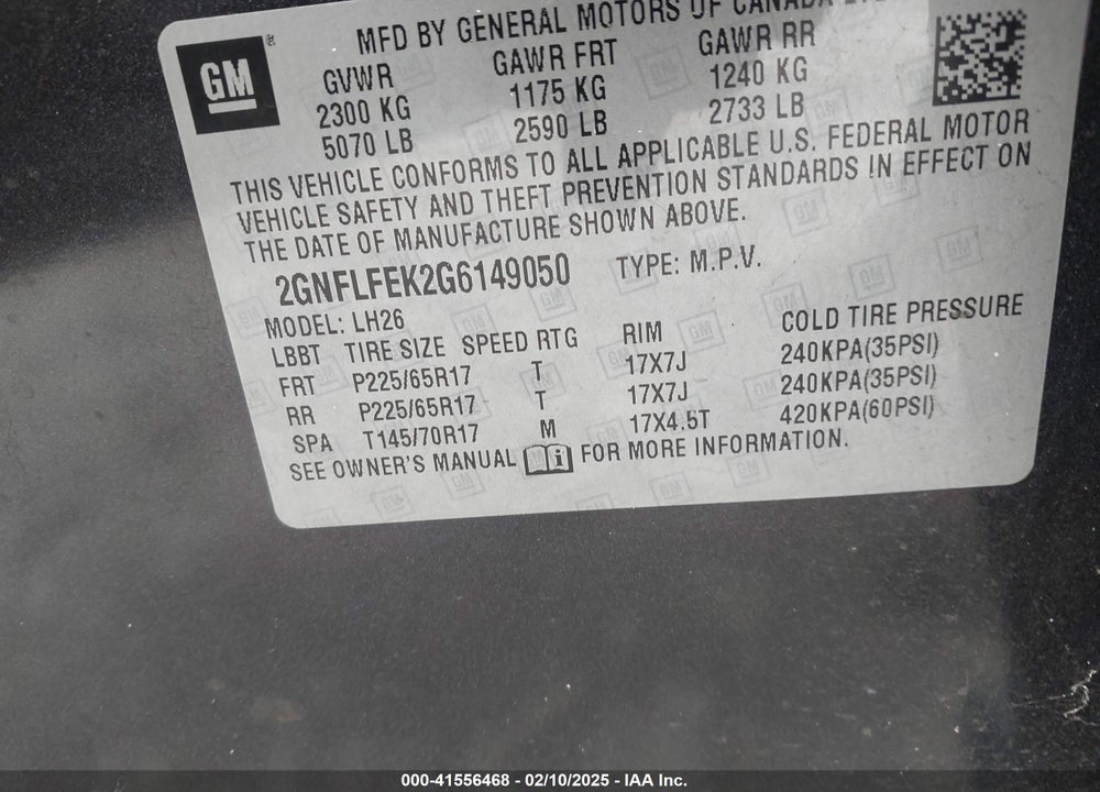 2016 CHEVROLET EQUINOX LT VIN: 2GNFLFEK2G6149050